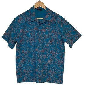 Jil Sander Men’s Button-Up Shirt Size Medium Teal Coral Print Made in Italy